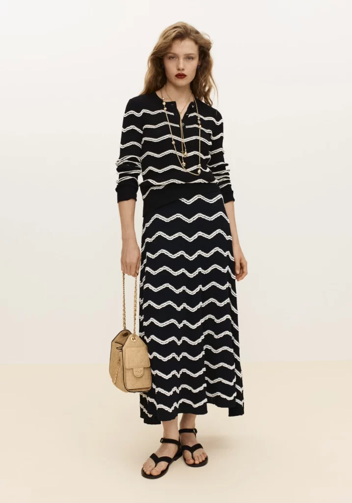 Chanel Maxi dress with wavy stripes Black And White Lookbook Photography