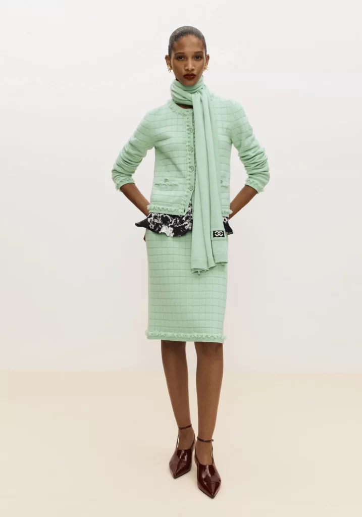 Chanel Skirt and jacket set Mint Green Lookbook Photography