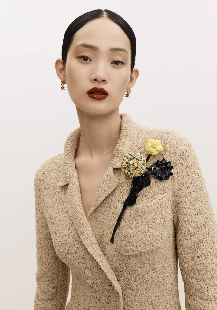 Chanel Tweed jacket with floral embellishments Beige Lookbook Photography