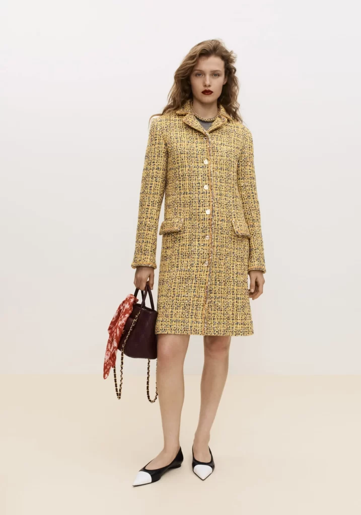 Chanel Tweed coat dress Yellow With Black Lookbook Photography