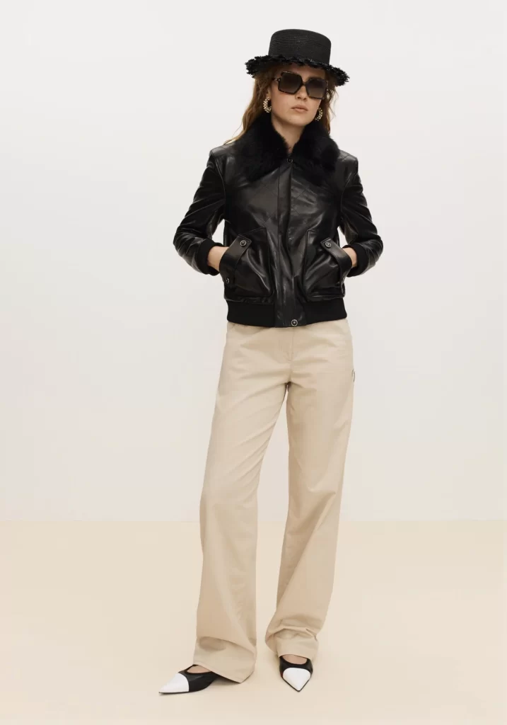 Chanel Leather jacket with fur collar Black Lookbook Photography