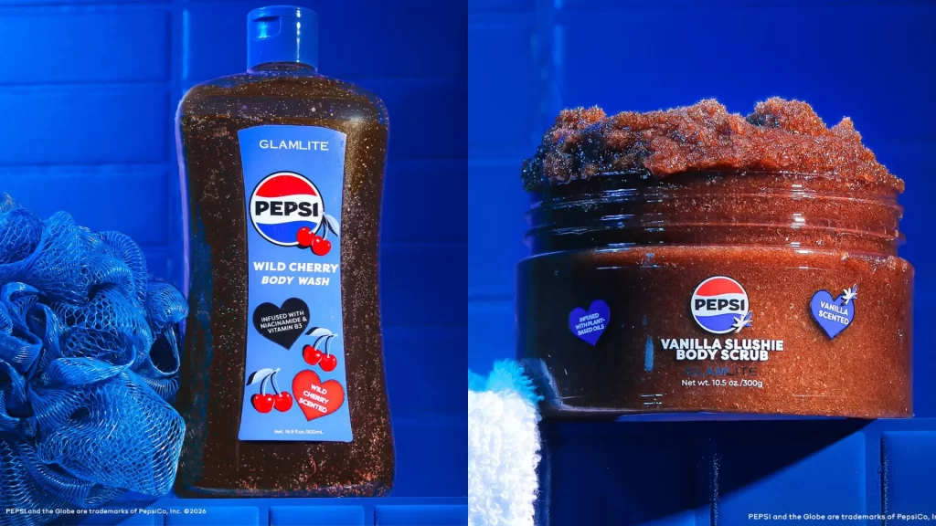 Pepsi Wild Cherry Body Wash (left) / Vanilla Slushie Body Scrub (right) Packaging