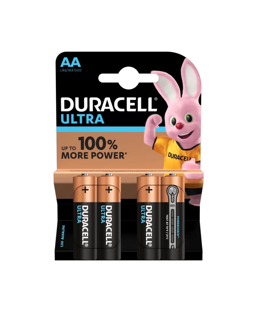 Duracell Ultra Power AA Battery 4 Pack Packaging