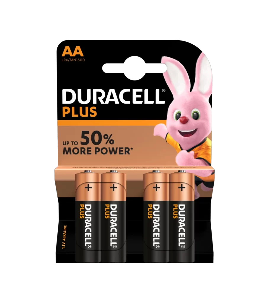 Duracell Plus Power AA Battery 4 Pack Packaging