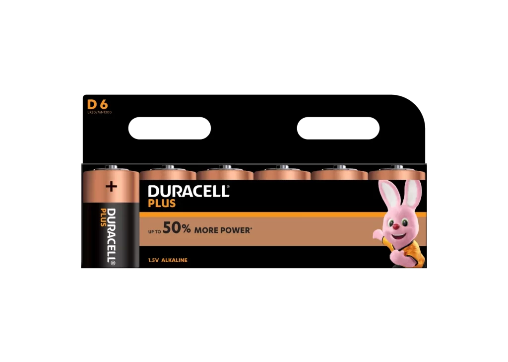 Duracell Plus Power D Battery 6 Pack Packaging