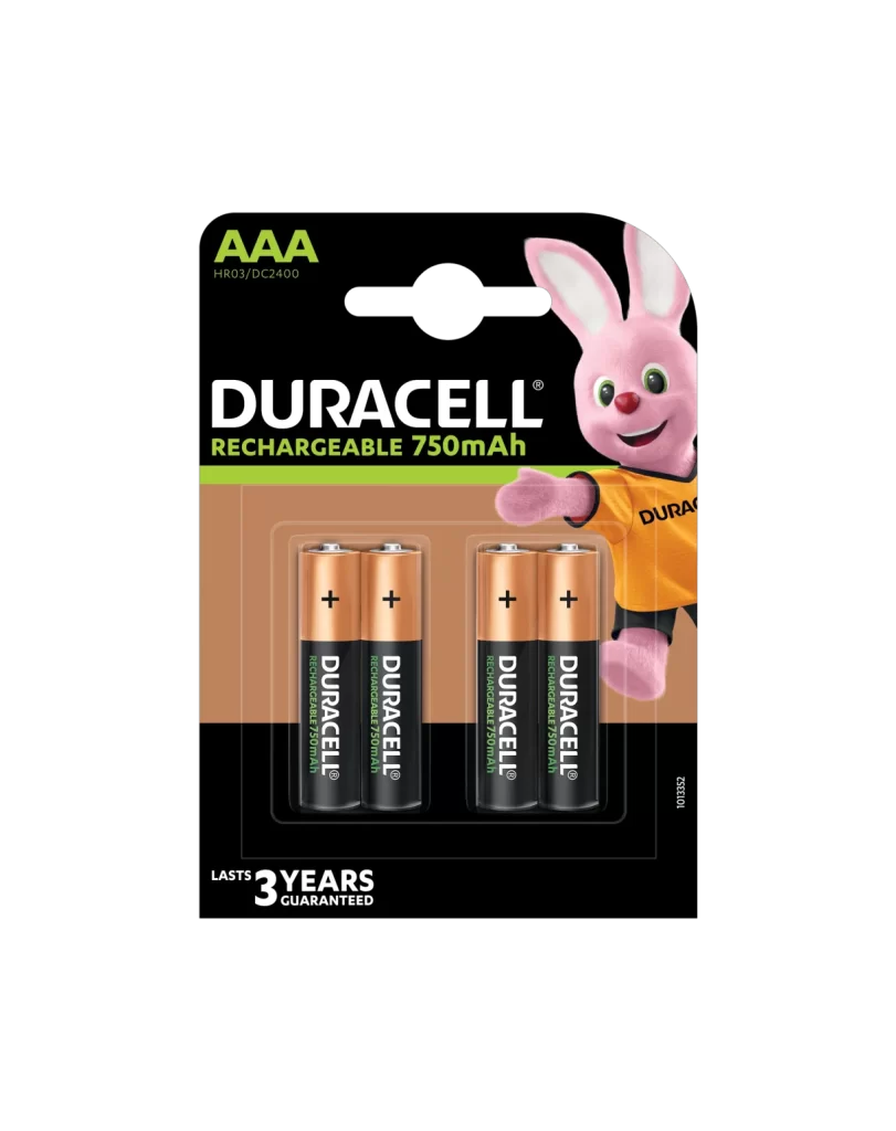 Duracell Rechargeable AAA Battery 4 Pack Packaging