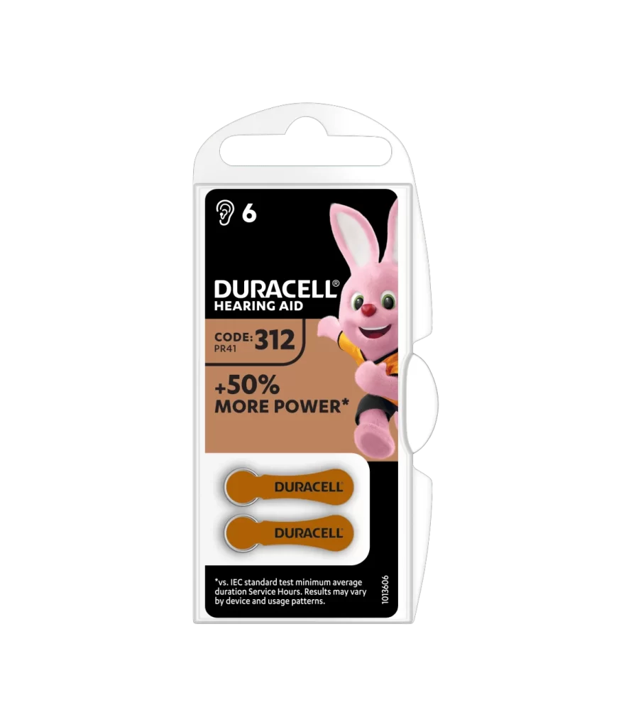 Duracell Hearing Aid 312 Battery 2 Pack Packaging