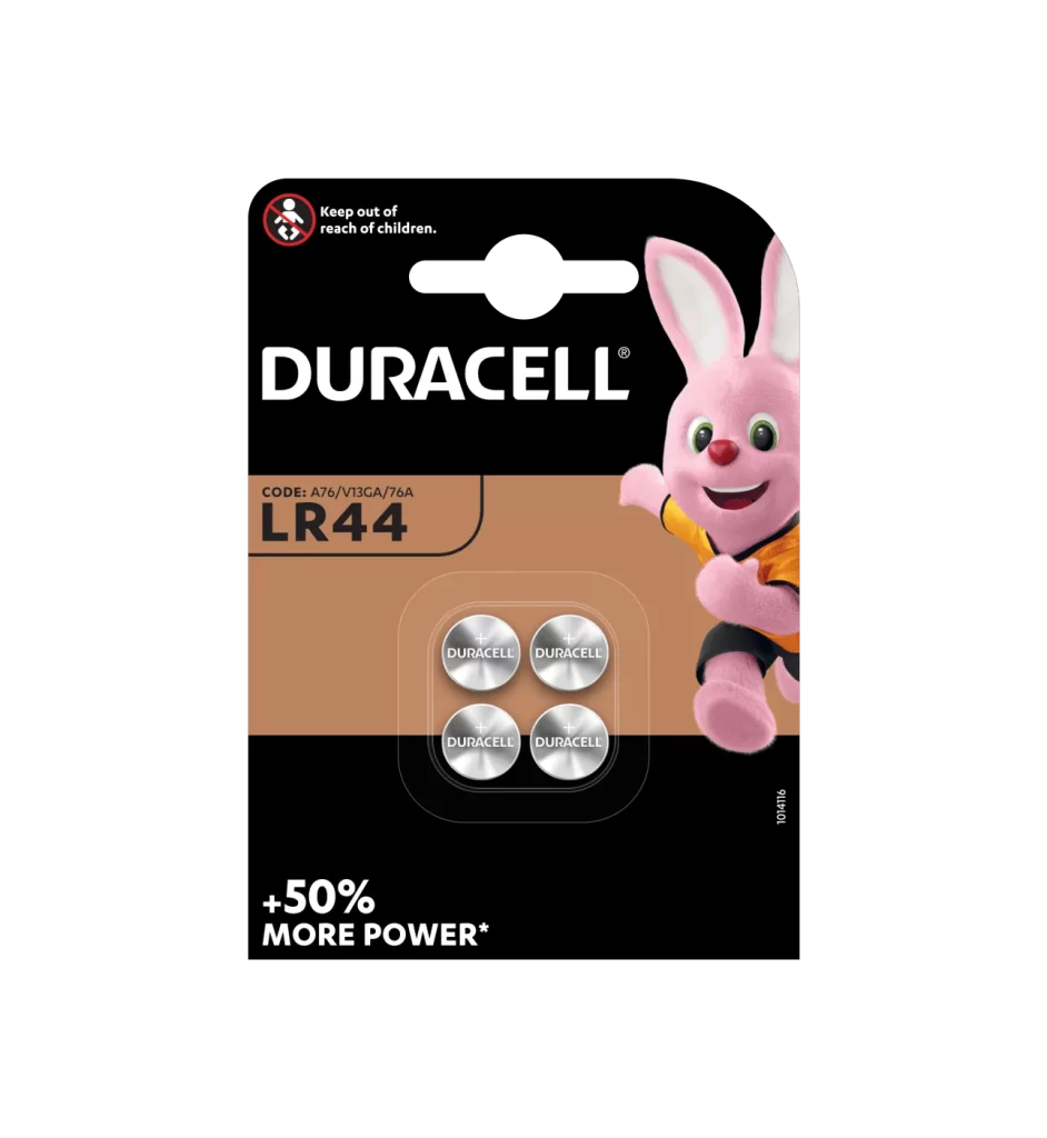 Duracell Specialty LR44 Battery 4 Pack Packaging