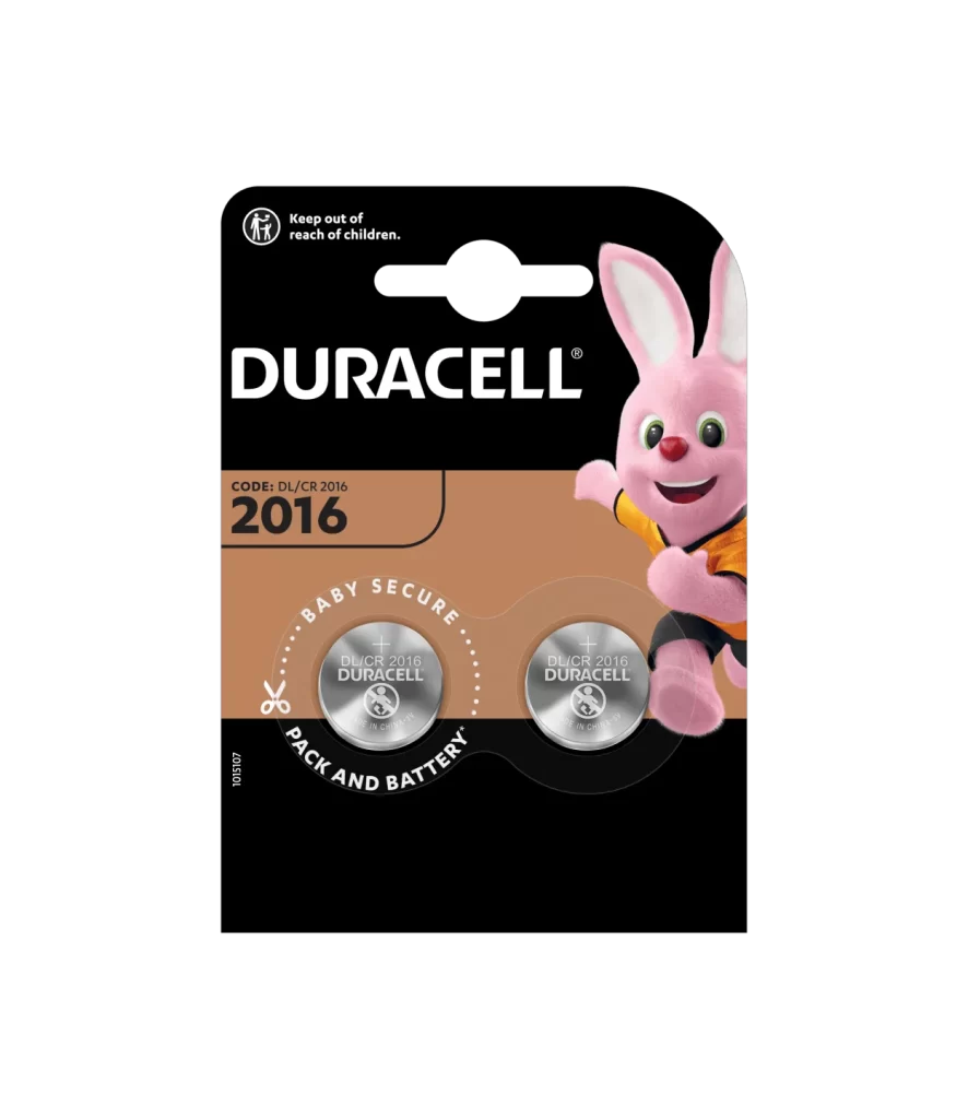 Duracell Lithium Coin CR2016 Battery 2 Pack Packaging