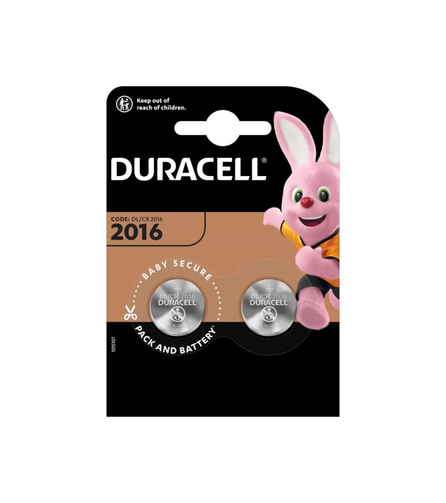 Duracell Lithium Coin CR2016 Battery 2 Pack Packaging