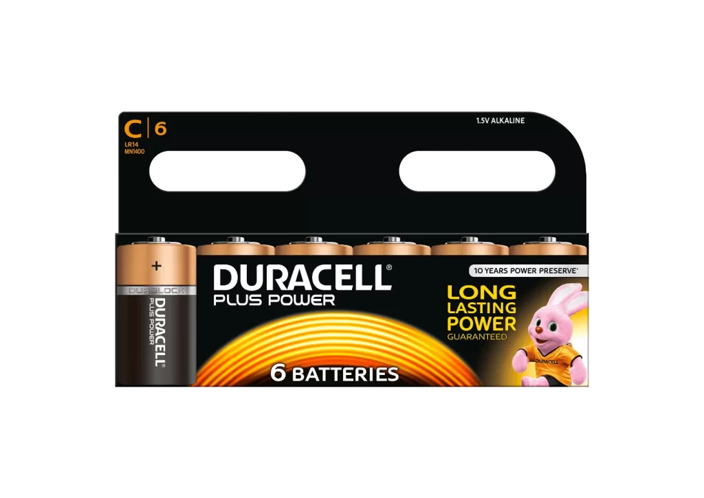 Duracell Plus Power C Battery 6 Pack Packaging