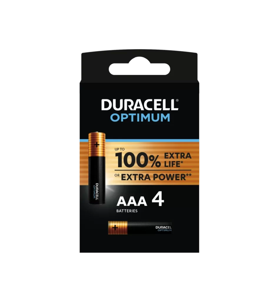 Duracell Optimum AAA Battery 4 Pack Packaging