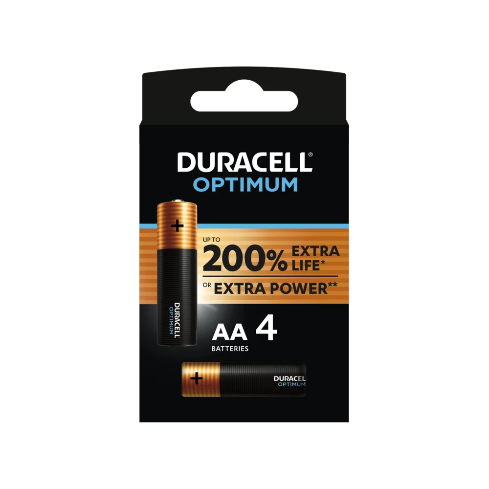 Duracell Optimum AA Battery 4 Pack Packaging