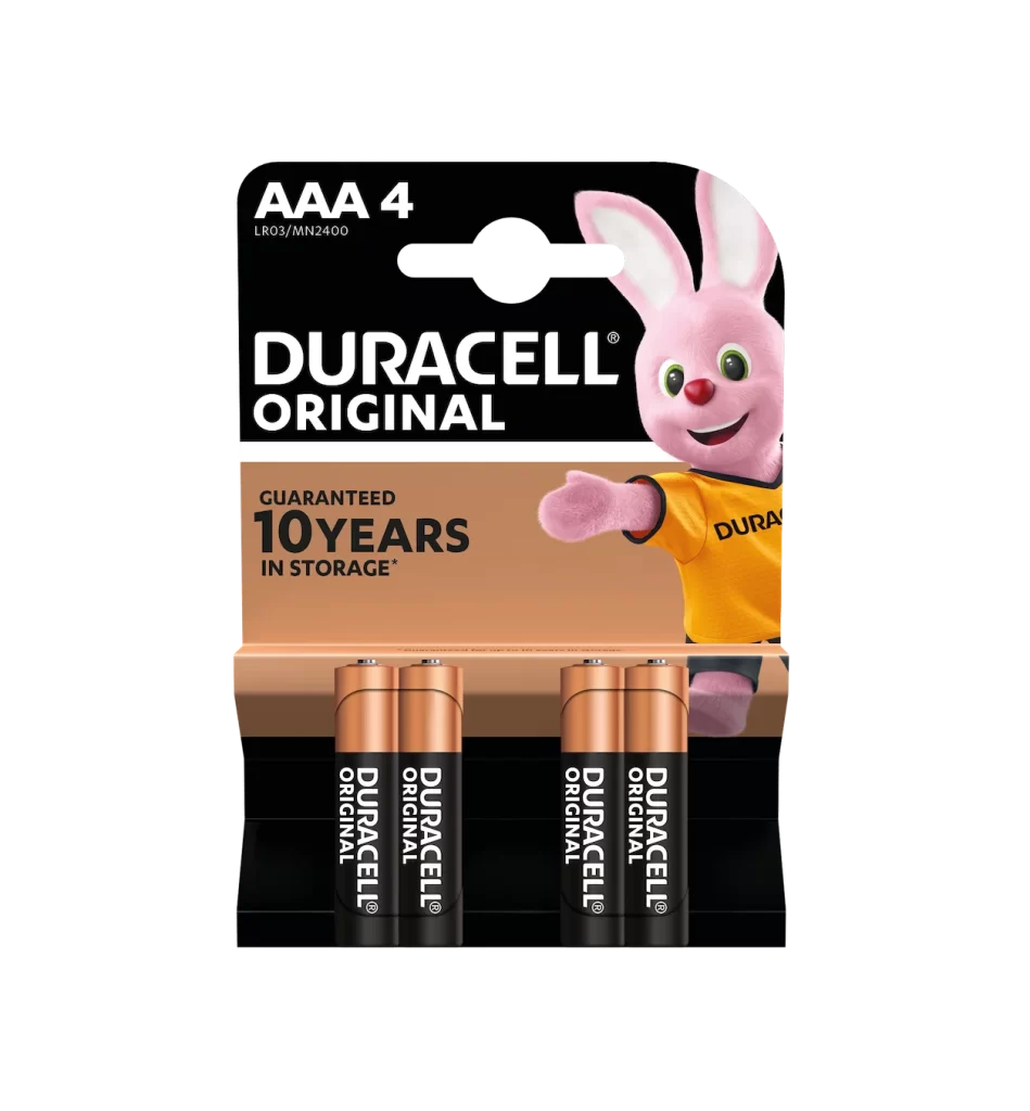 Duracell Original AAA Battery 4 Pack Packaging