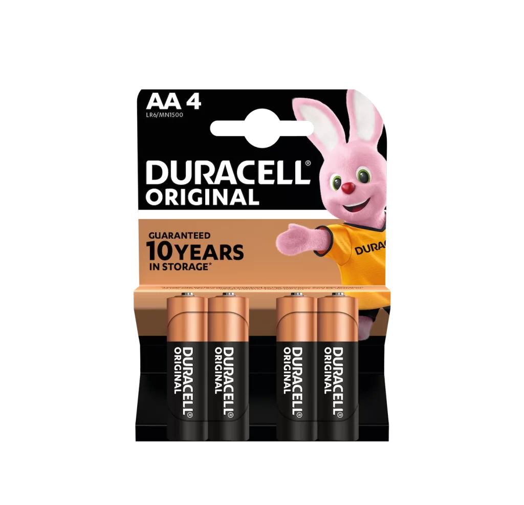 Duracell Original AA Battery 4 Pack Packaging