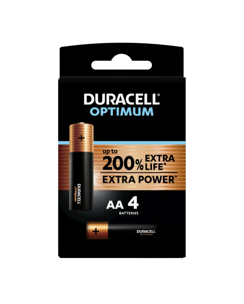Duracell Optimum AA Battery 4 Pack Packaging