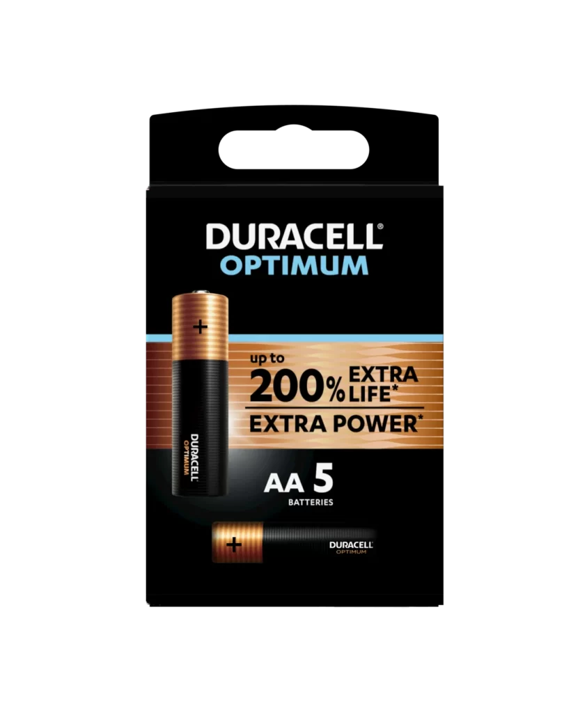 Duracell Optimum AA Battery 5 Pack Packaging