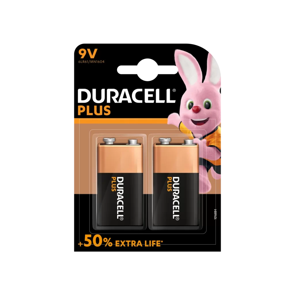 Duracell Plus Power 9V Battery 2 Pack Packaging