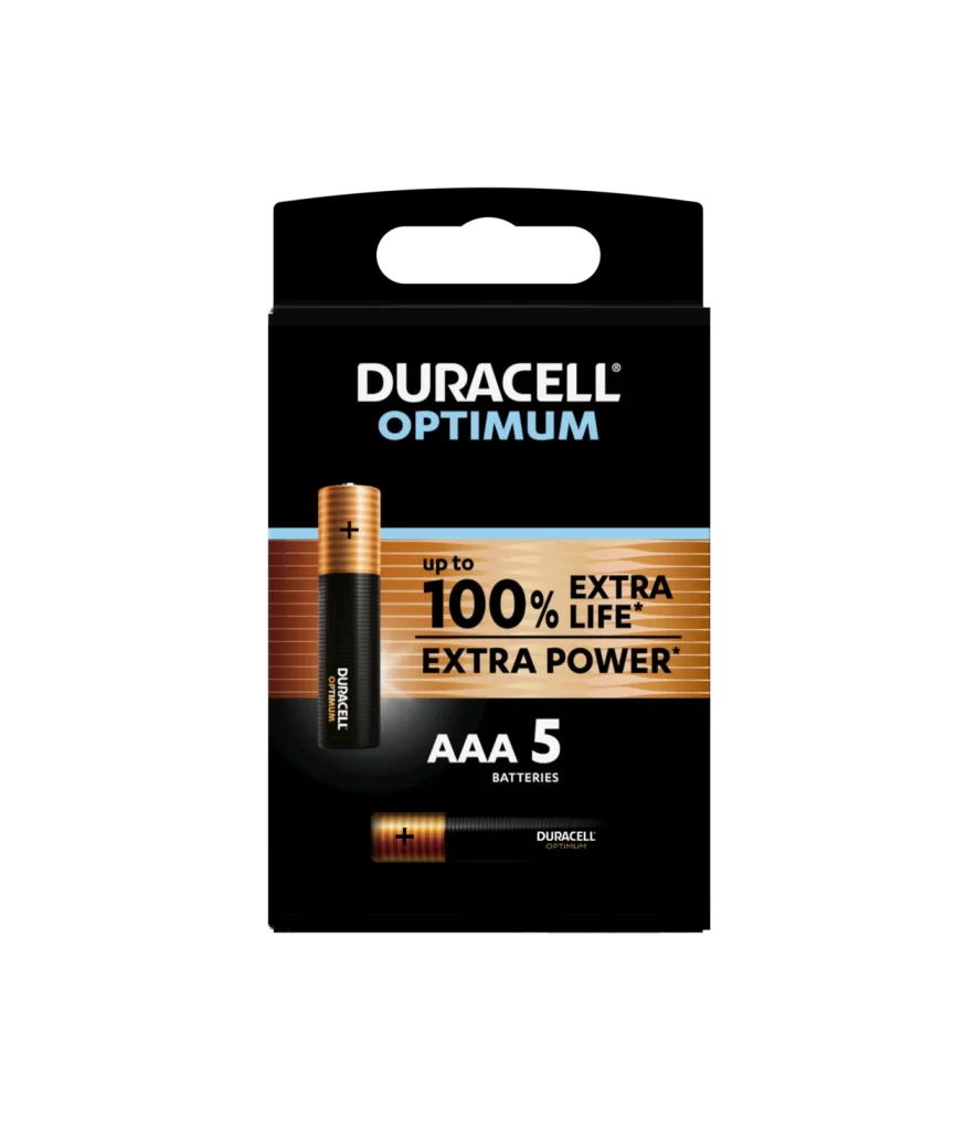 Duracell Optimum AAA Battery 5 Pack Packaging