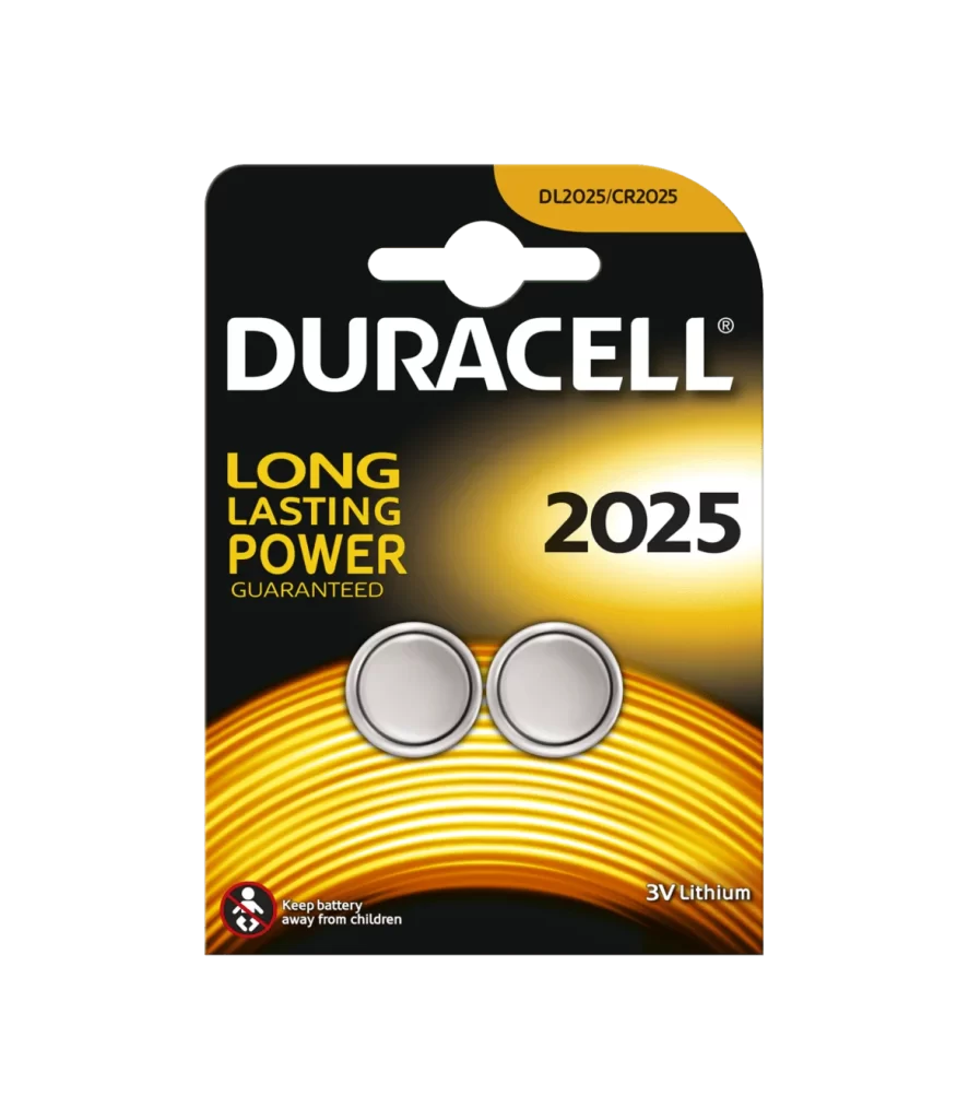 Duracell Lithium Coin CR2025 Battery 2 Pack Packaging