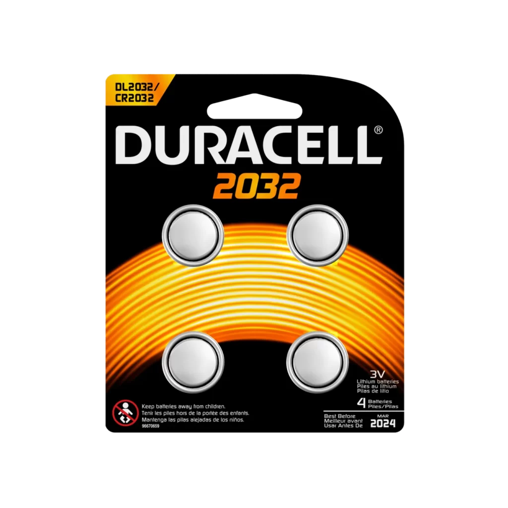 Duracell Lithium Coin CR2032 Battery 4 Pack Packaging