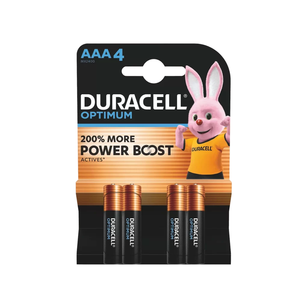 Duracell Optimum AAA Battery 4 Pack Packaging