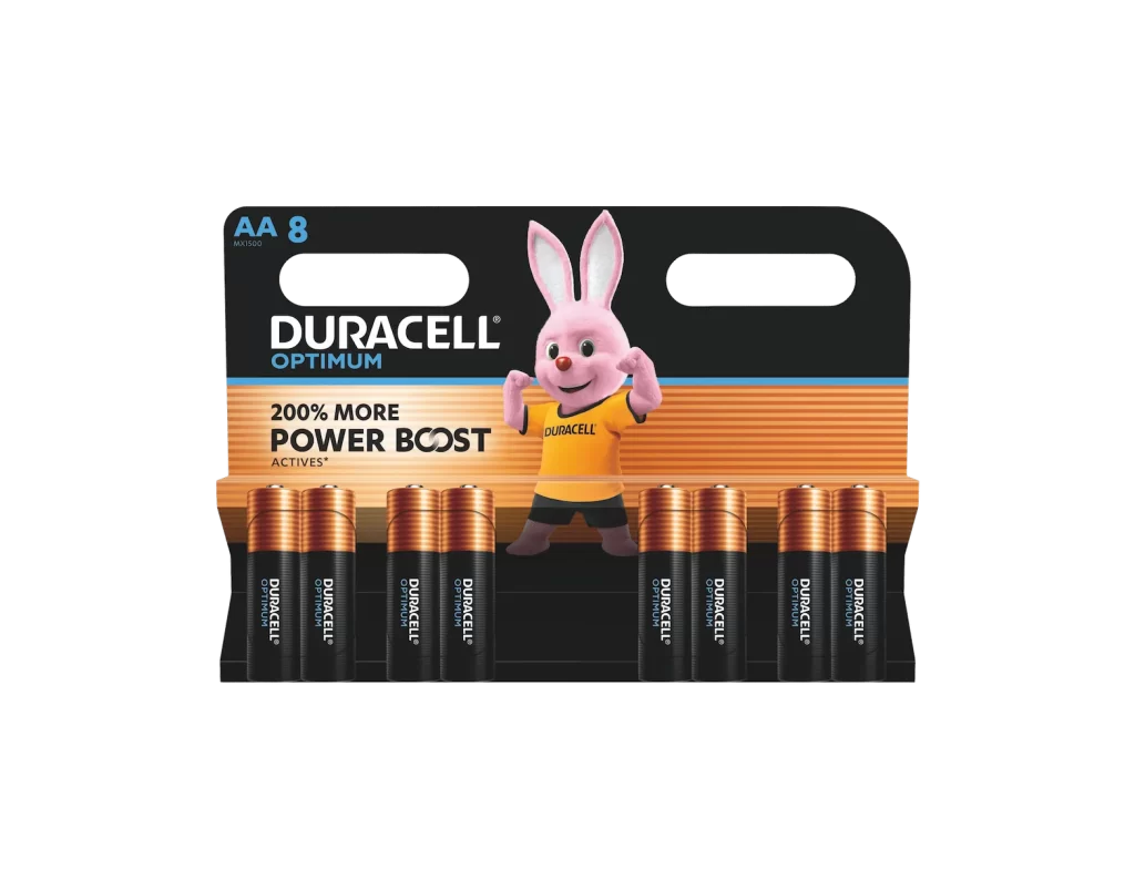 Duracell Optimum AA Battery 8 Pack Packaging
