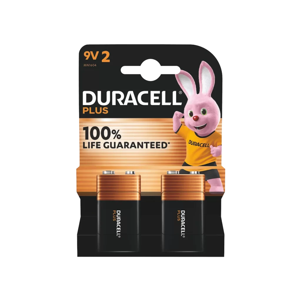 Duracell Plus Power 9V Battery 2 Pack Packaging