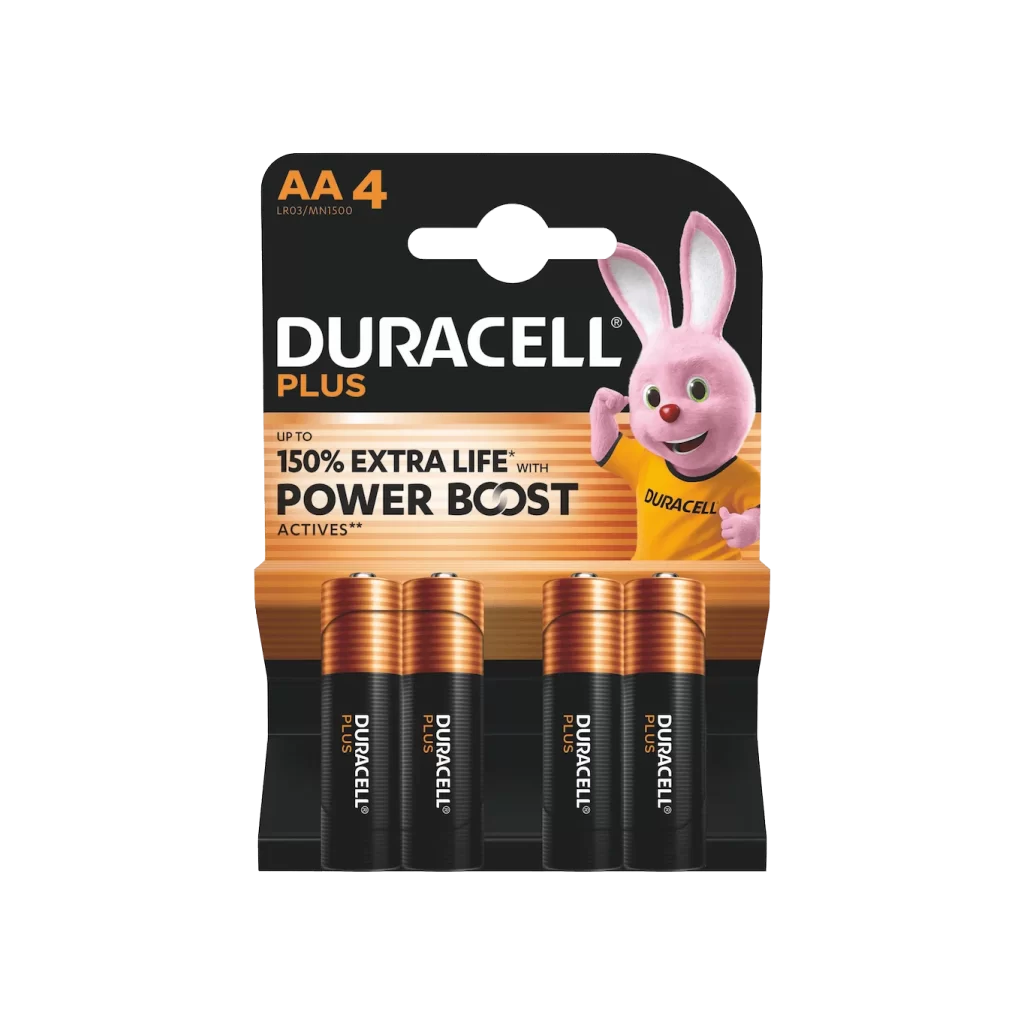 Duracell Plus Power AA Battery 4 Pack Packaging