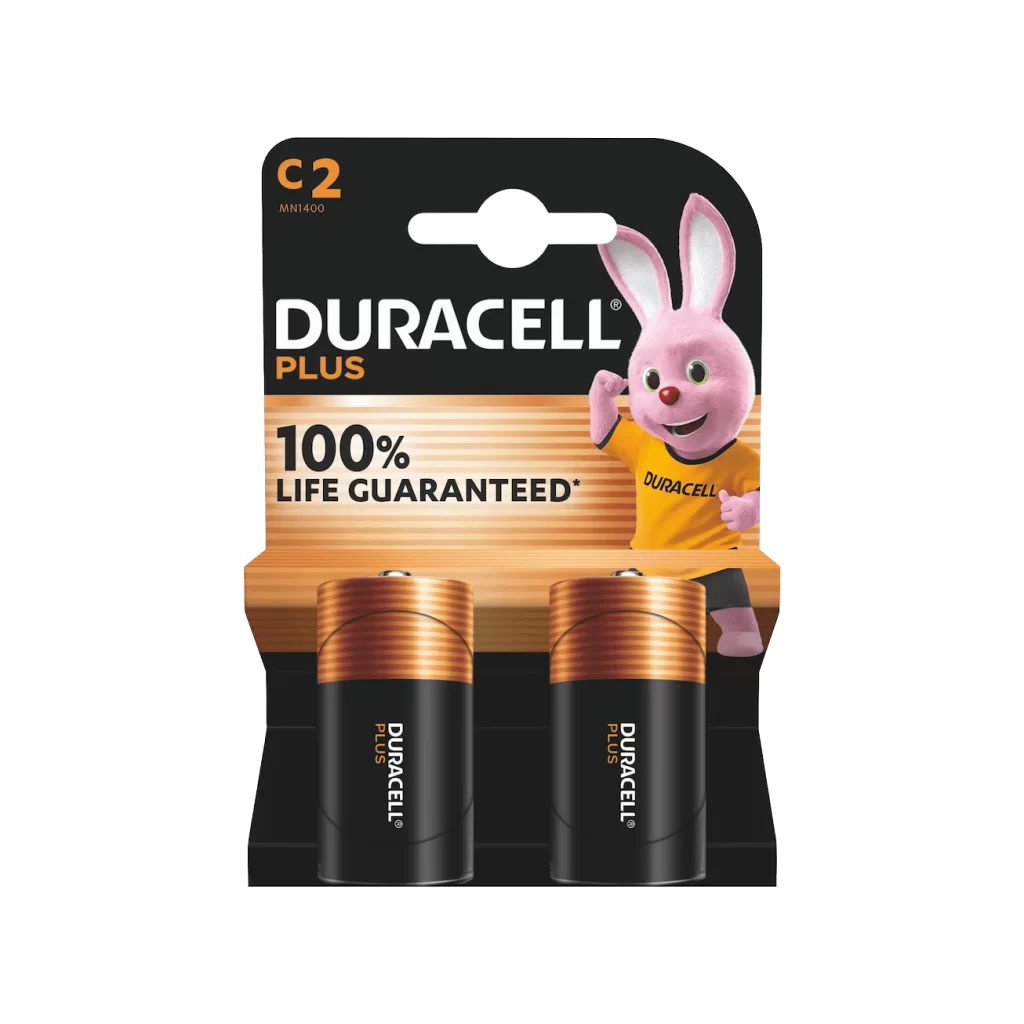 Duracell Plus Power C Battery 2 Pack Packaging