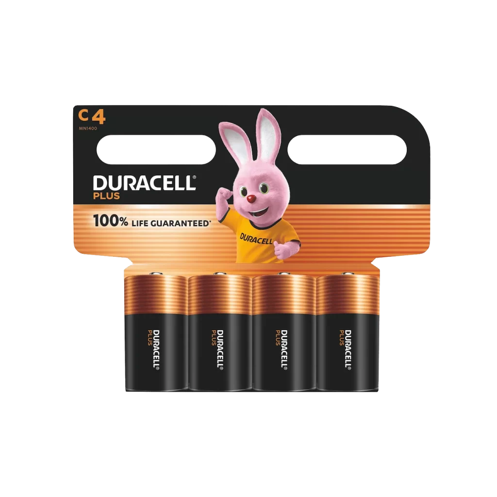 Duracell Plus Power C Battery 4 Pack Packaging