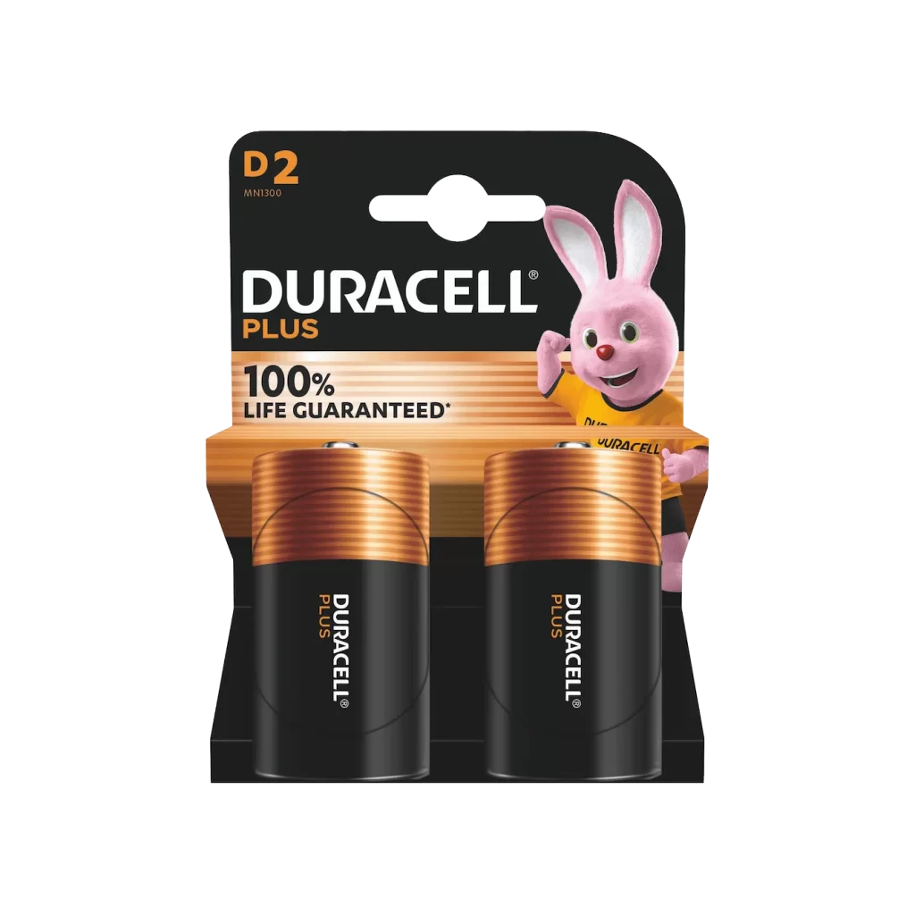 Duracell Plus Power D Battery 2 Pack Packaging