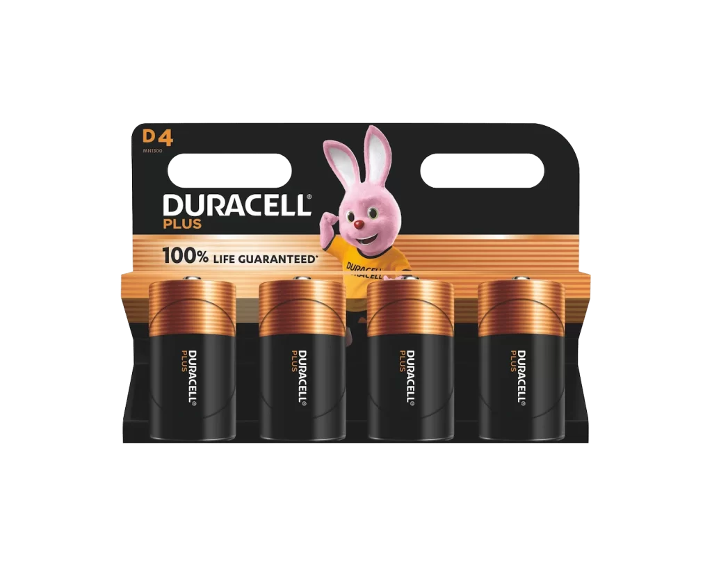 Duracell Plus Power D Battery 4 Pack Packaging