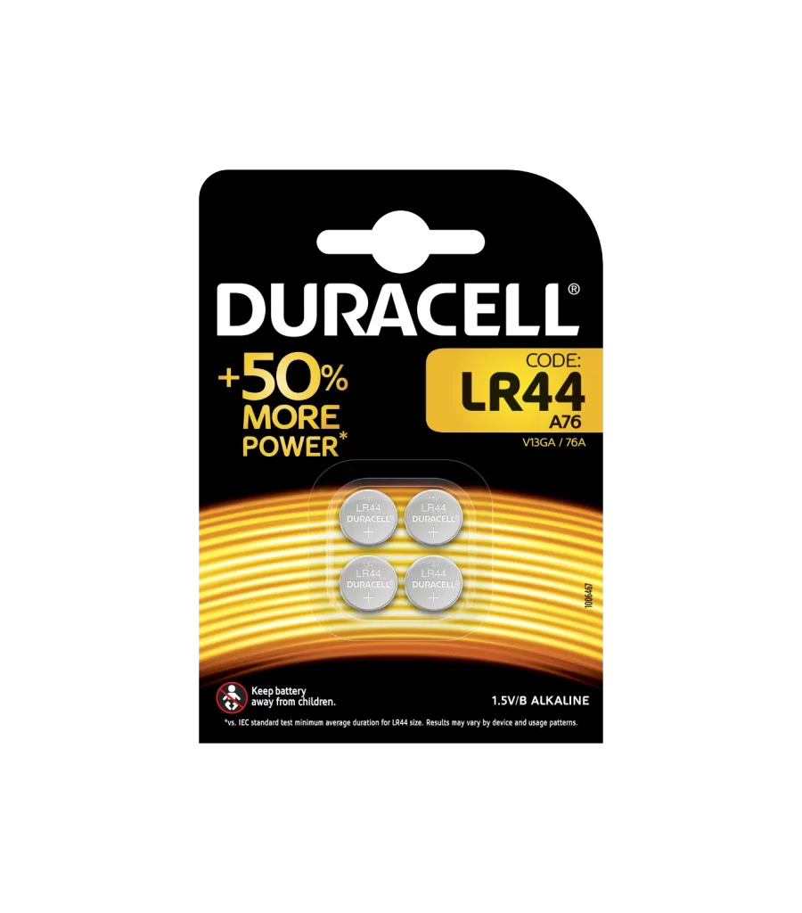 Duracell Plus Power LR44 Battery 4 Pack Packaging