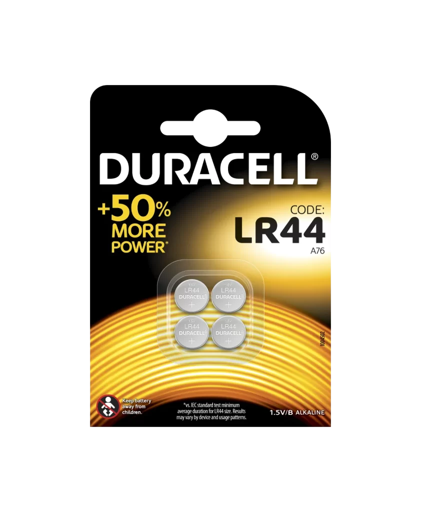 Duracell Plus Power LR44 Battery 4 Pack Packaging