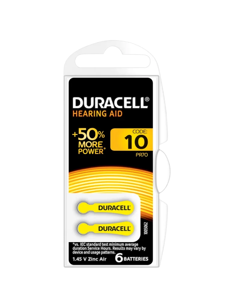 Duracell Hearing Aid 10 Battery 6 Pack Packaging