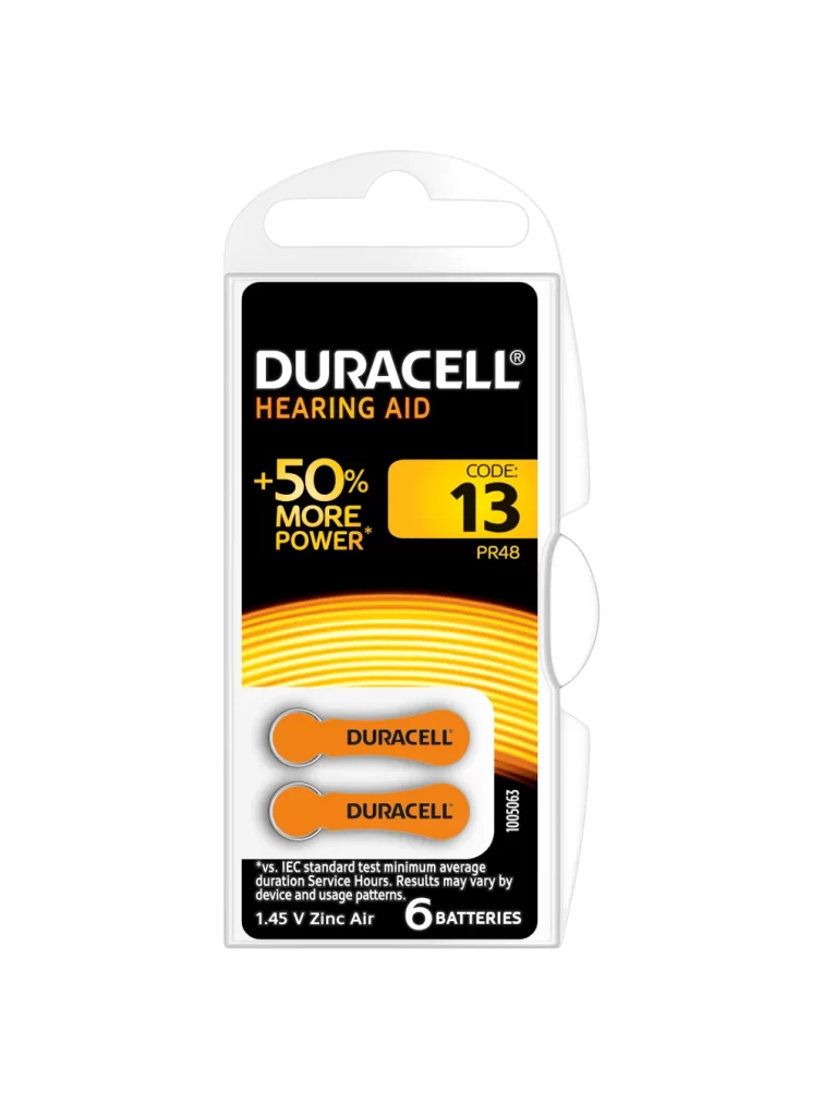 Duracell Hearing Aid 13 Battery 6 Pack Packaging