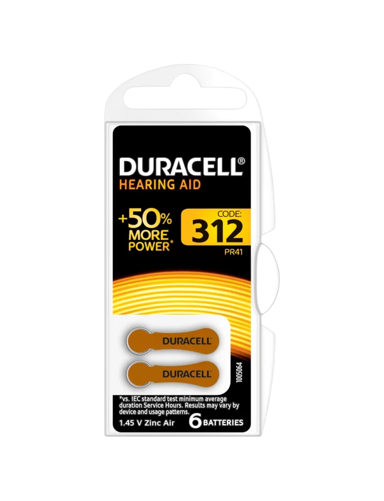 Duracell Hearing Aid 312 Battery 6 Pack Packaging