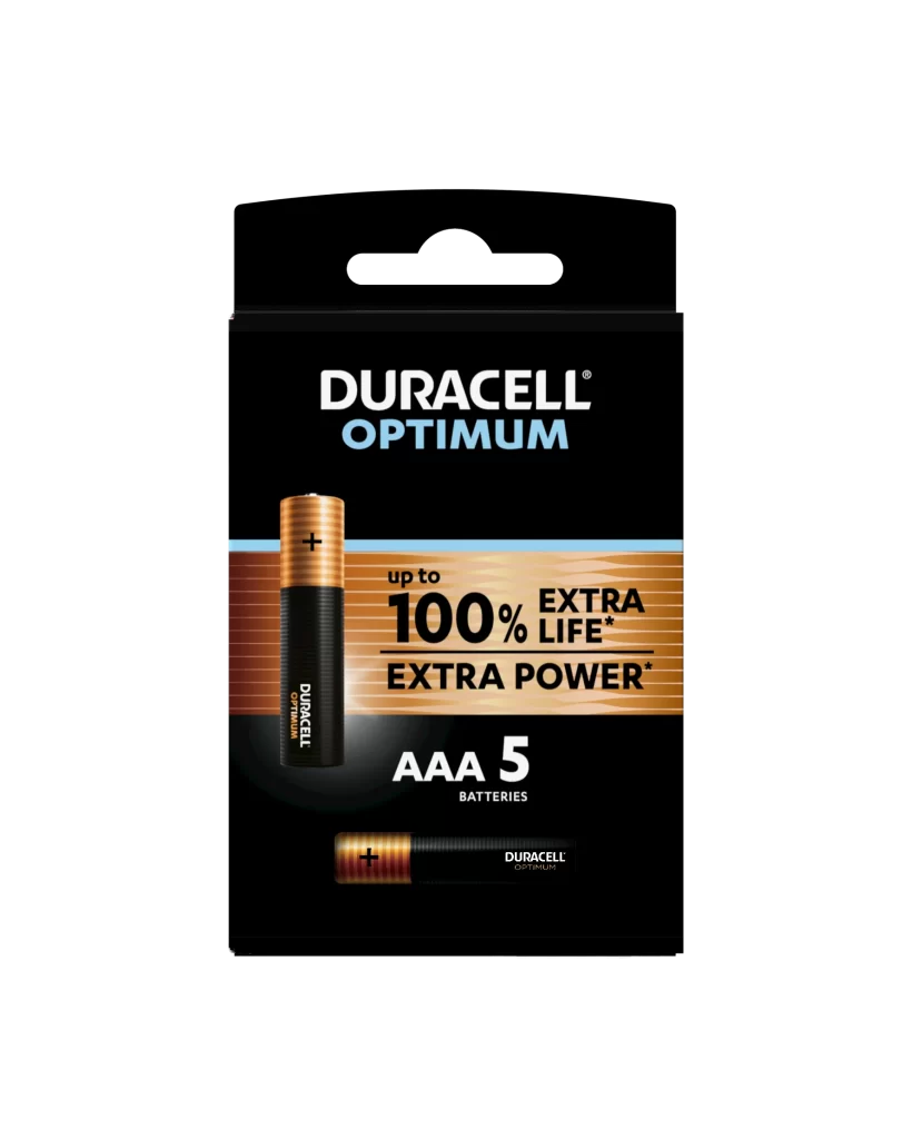 Duracell Optimum AAA Battery 5 Pack Packaging
