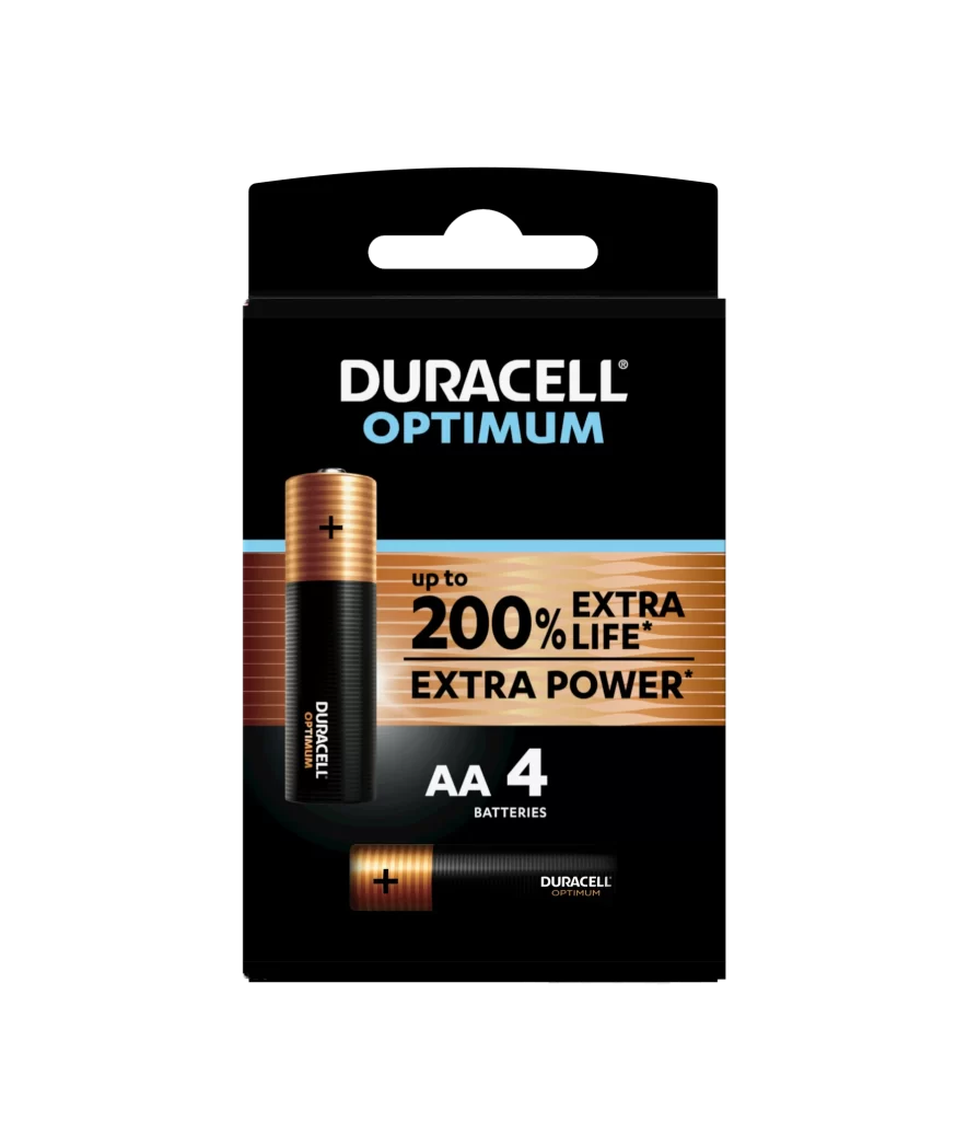 Duracell Optimum AA Battery 4 Pack Packaging