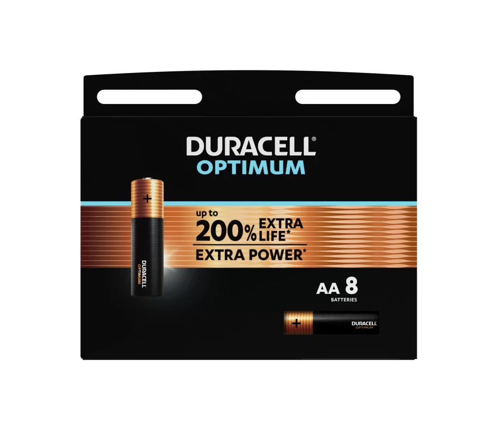 Duracell Optimum AA Battery 8 Pack Packaging