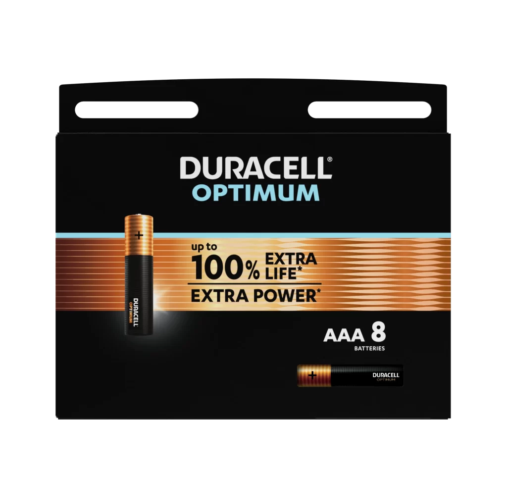 Duracell Optimum AAA Battery 8 Pack Packaging