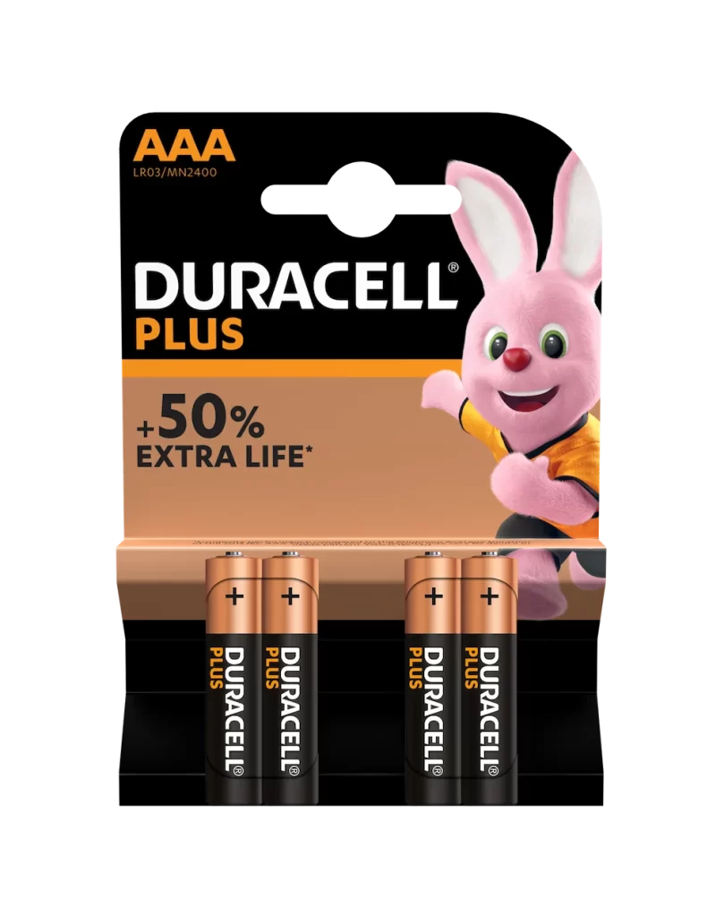 Duracell Plus Power AAA Battery 4 Pack Packaging