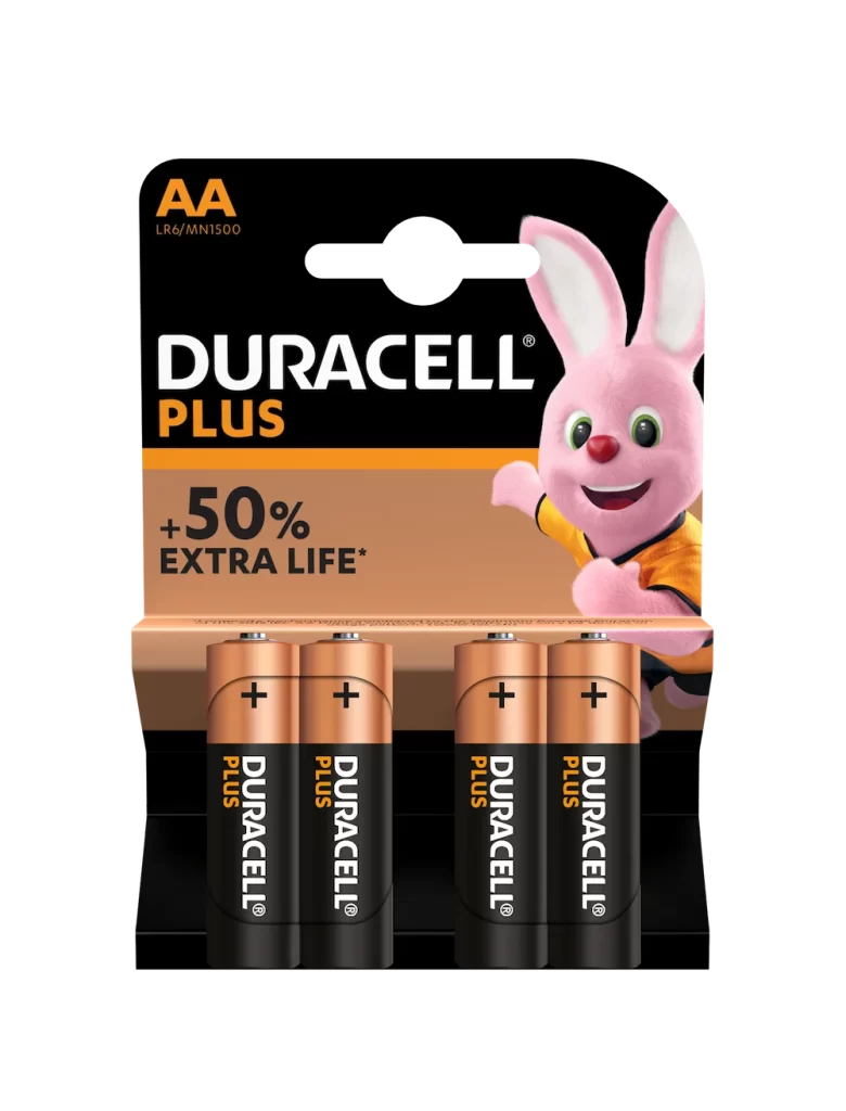 Duracell Plus Power AA Battery 4 Pack Packaging