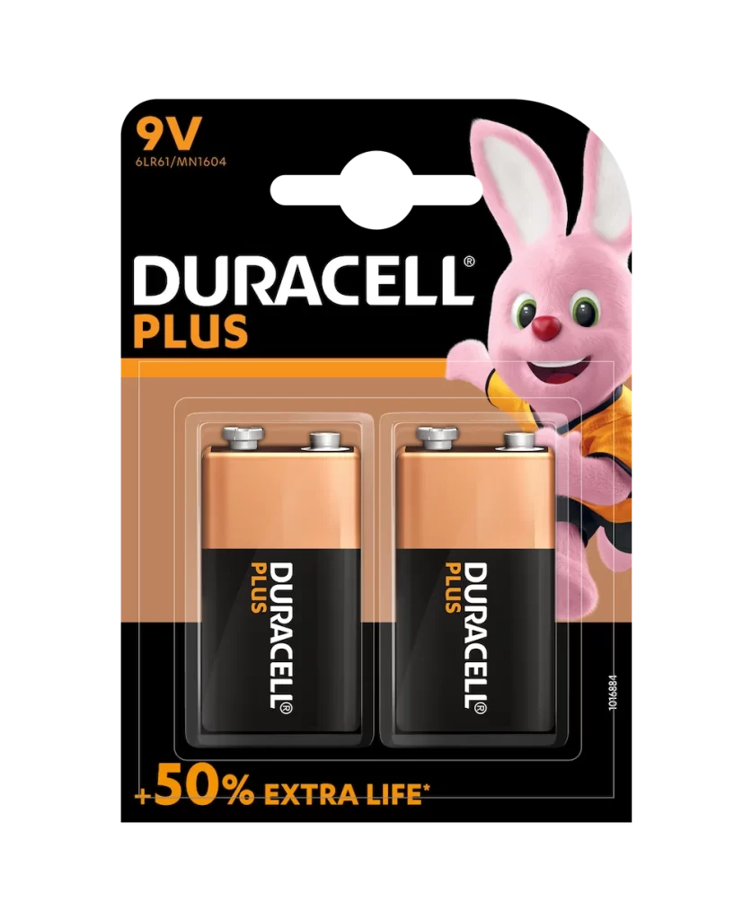 Duracell Plus Power 9V Battery 2 Pack Packaging