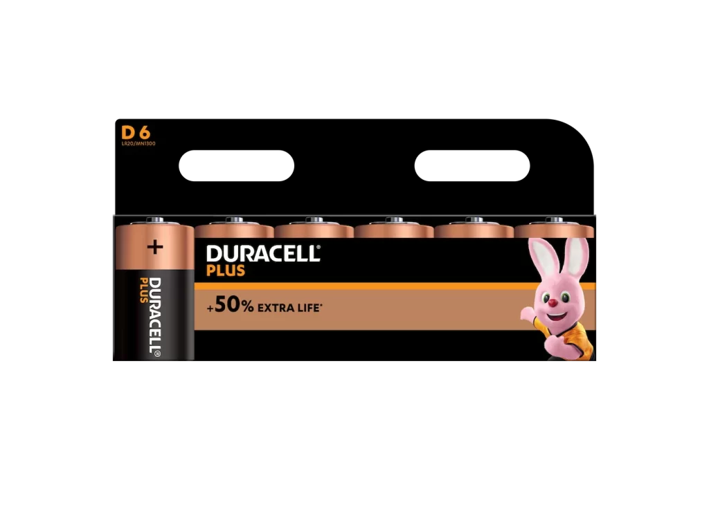 Duracell Plus Power D Battery 6 Pack Packaging
