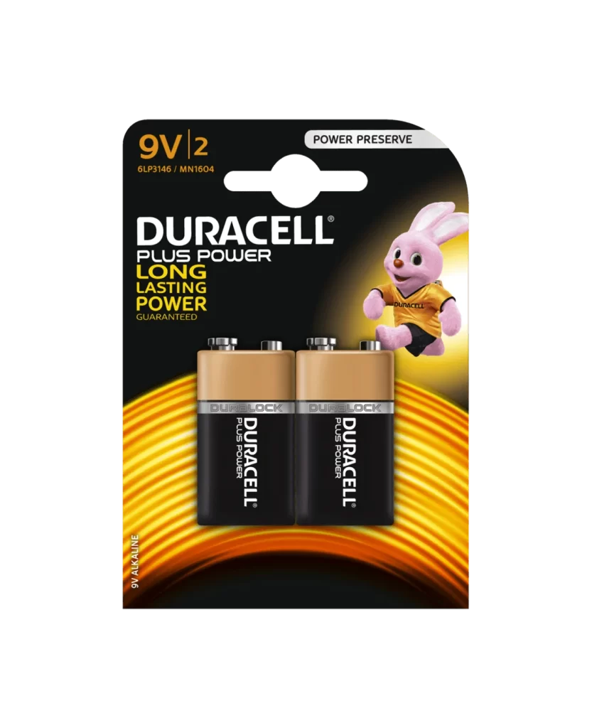 Duracell Plus Power 9V Battery 2 Pack Packaging