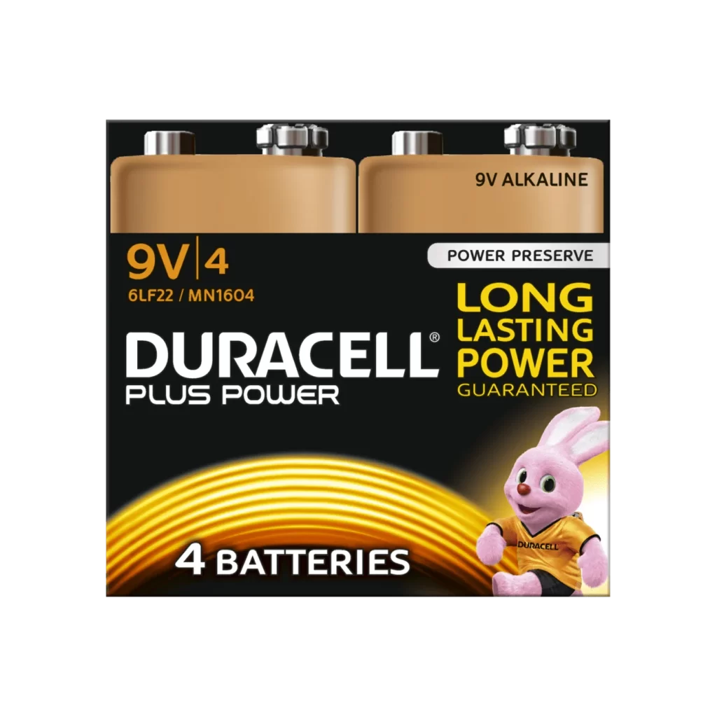 Duracell Plus Power 9V Battery 4 Pack Packaging