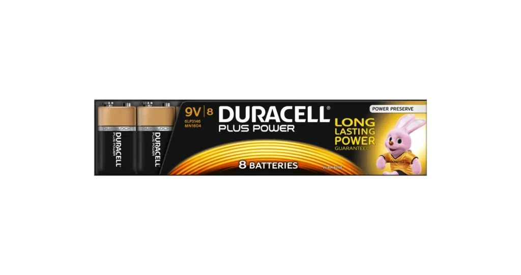 Duracell Plus Power 9V Battery 8 Pack Packaging