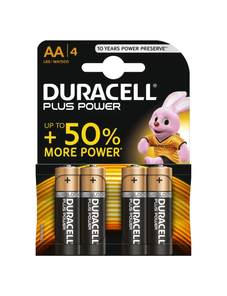 Duracell Plus Power AA Battery 4 Pack Packaging
